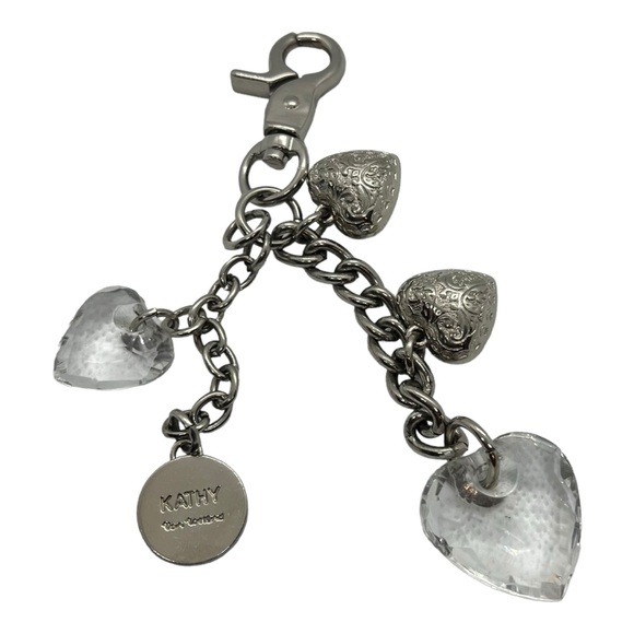 Kathy Van Zeeland Heart Bag Charm Clip On Silver Tone Chain with Hearts - Picture 1 of 15